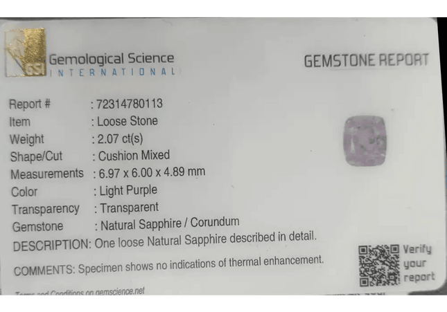 GSI Certified 1.73ct Purplısh Blue Ceylon Sapphire, Natural Untreated Gemstone - SMSGEMS