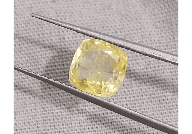 GSI Certified 1.91ct Cushion Cut Yellow Ceylon Sapphire, Natural Untreated Gemstone - SMSGEMS