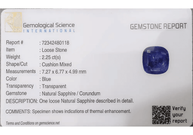 GSI Certified 2.25ct Royal Blue Ceylon Sapphire, Natural Gemstone - SMSGEMS