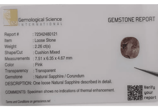 GSI Certified 2.26 Pink Ceylon Sapphire, Natural Earth Mined Gemstone - SMSGEMS