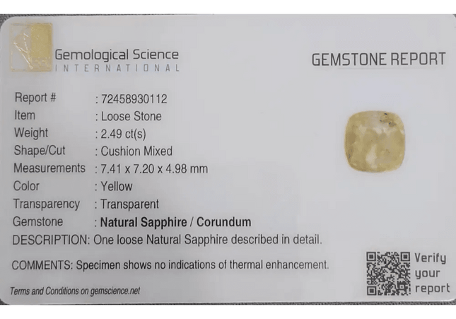 2.49ct Natural Untreated Yellow Ceylon Sapphire - SMSGEMS