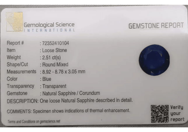 GSI Certified 2.51ct Royal Blue Ceylon Sapphire, Natural Earth Mined Gemstone - SMSGEMS