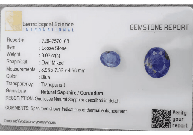GSI Certified 3.02ct Blue Ceylon Sapphire, Natural Gemstone - SMSGEMS