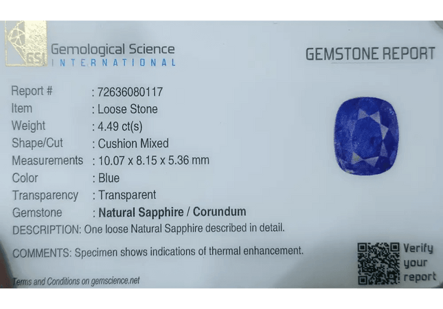 GSI Certified 4.49ct Deep Royal Blue Sapphire - SMSGEMS