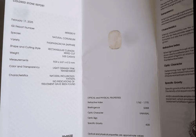 3.05ct IGI Certified Ceylon Padparadscha Sapphire - SMSGEMS