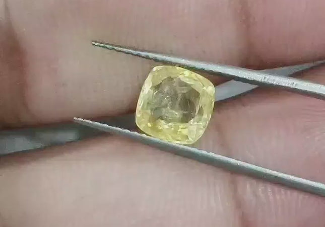 GSI Certified 1.91ct Cushion Cut Yellow Sapphire, Natural Untreated Gemstone