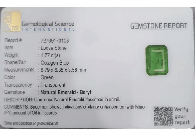 1.77ct Intense Golden Green Panjshir Emerald Certified By GSI - SMSGEMS 