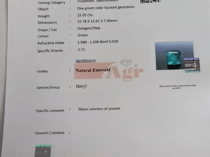 Certified 15.05ct Big Size Emerald Cut Zambian Emerald, Natural Earth Mined Gemstone