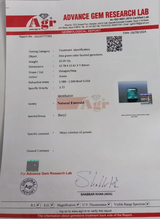 Certified 15.05ct Big Size Emerald Cut Zambian Emerald, Natural Earth Mined Gemstone