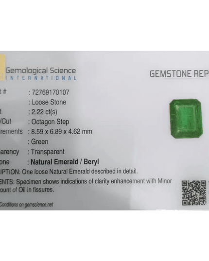 GSI Certified 2.22ct Deep Vivid Green Emerald - SMSGEMS 