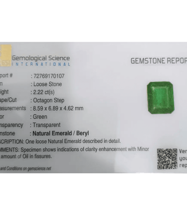 GSI Certified 2.22ct Deep Vivid Green Emerald - SMSGEMS 