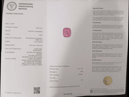2.42ct IGI Certified Ruby, 100% Natural Untreated Gem - SMSGEMS 