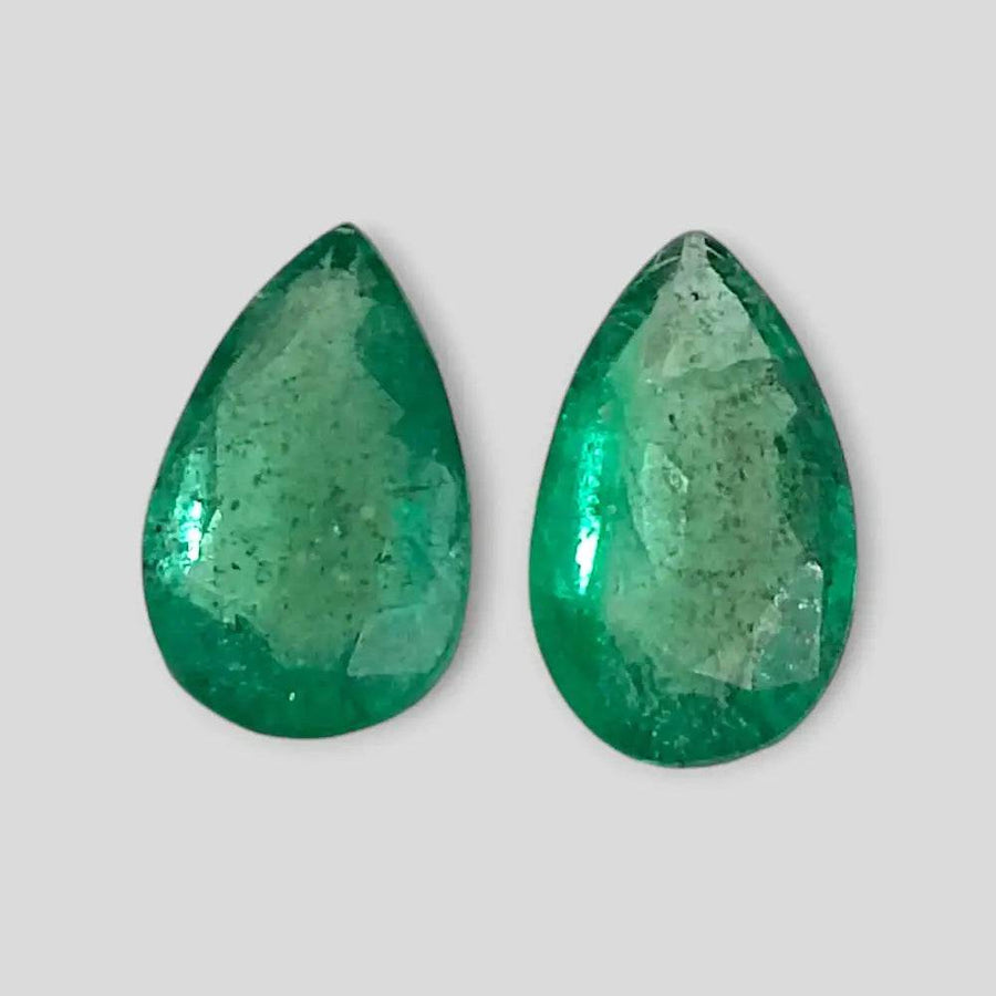 3.01ct Pear Cut Zambian Emerald Pair, 100% Natural Earth Mined Gemstone. - SMSGEMS 