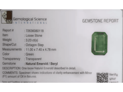 3.22ct Zambian Emerald, 100% Natural Earth Mined Gemstones. - SMSGEMS 