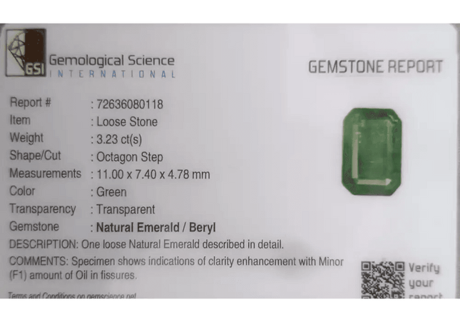 3.22ct Zambian Emerald, 100% Natural Earth Mined Gemstones. - SMSGEMS 