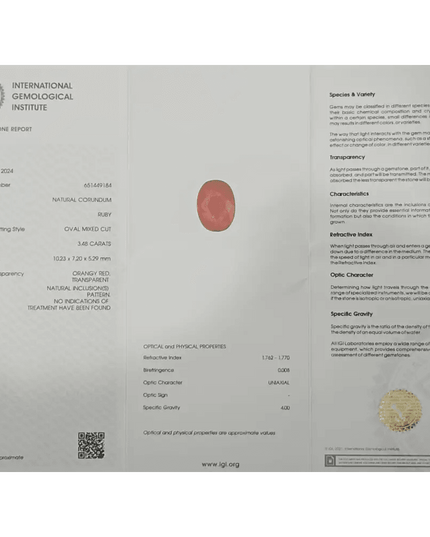 3.48ct IGI Certified Blood Red Burmese Ruby, Natural Untreated Gemstone - SMSGEMS 