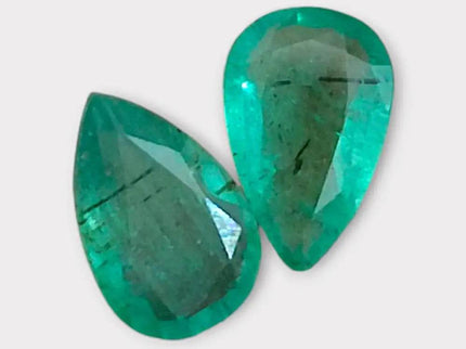 3.67ct Pear Cut Zambian Emerald Pair, 100% Natural Earth Mined Gemstone. - SMSGEMS 