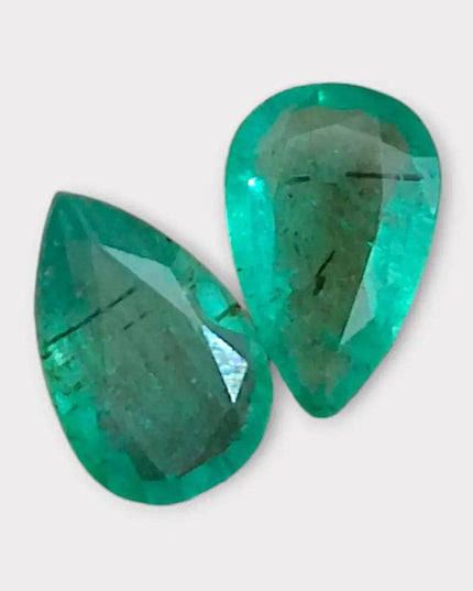 3.67ct Pear Cut Zambian Emerald Pair, 100% Natural Earth Mined Gemstone. - SMSGEMS 