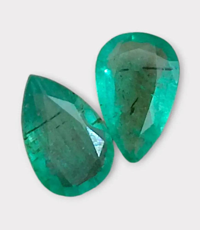3.67ct Pear Cut Zambian Emerald Pair, 100% Natural Earth Mined Gemstone. - SMSGEMS 