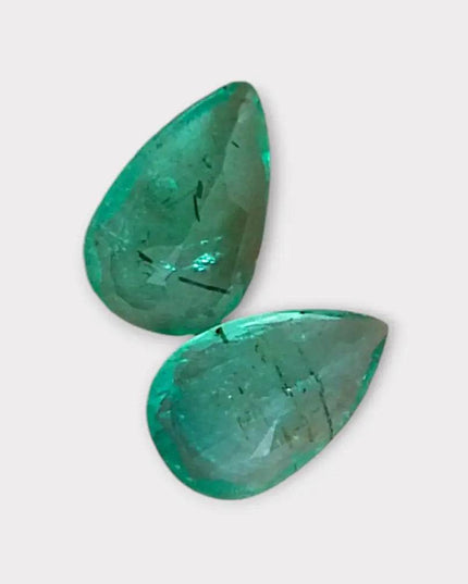 3.67ct Pear Cut Zambian Emerald Pair, 100% Natural Earth Mined Gemstone. - SMSGEMS 