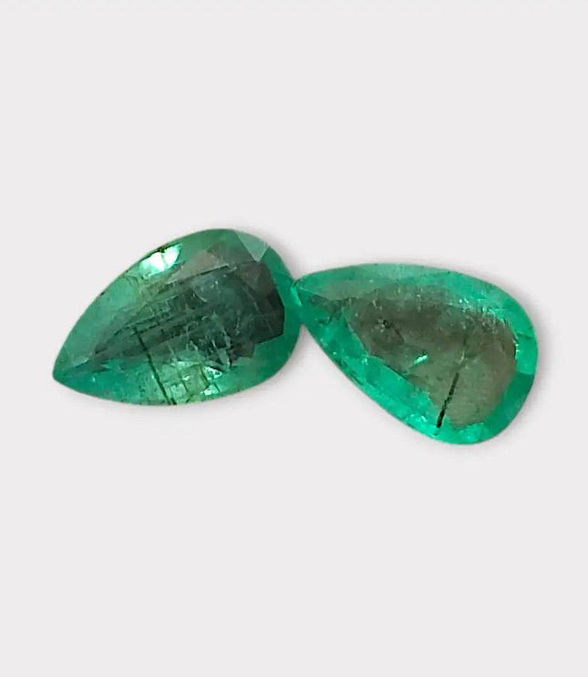 3.67ct Pear Cut Zambian Emerald Pair, 100% Natural Earth Mined Gemstone. - SMSGEMS 
