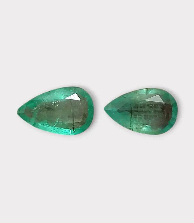 3.67ct Pear Cut Zambian Emerald Pair, 100% Natural Earth Mined Gemstone. - SMSGEMS 