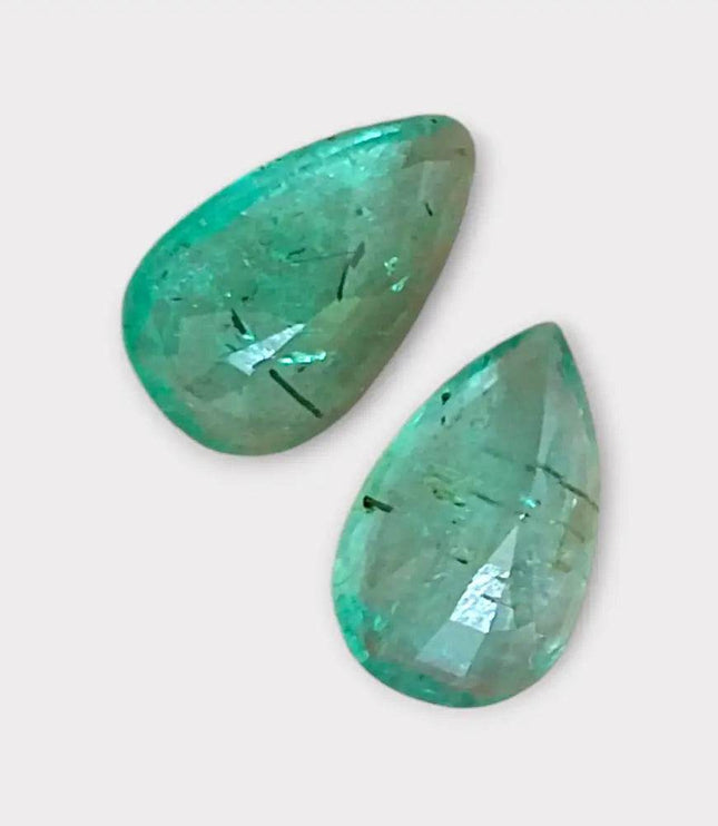 3.67ct Pear Cut Zambian Emerald Pair, 100% Natural Earth Mined Gemstone. - SMSGEMS 