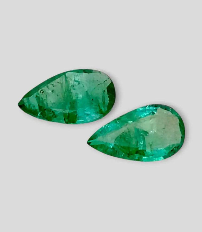 3.96ct Pear cut Zambian Emerald Pair , 100% Natural Earth Mined Gemstones - SMSGEMS 