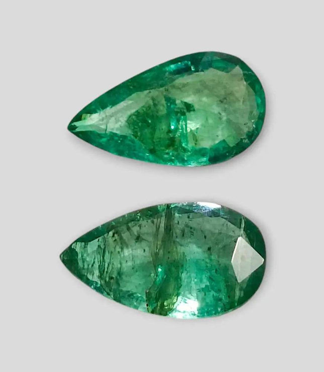 3.96ct Pear cut Zambian Emerald Pair , 100% Natural Earth Mined Gemstones - SMSGEMS 