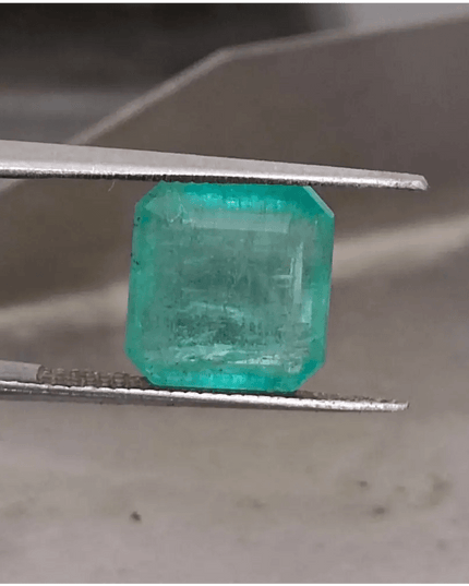 4.19ct Bluish Green Square Cut Zambian Emerald, 100% Natural Earth Mined Gemstone - SMSGEMS 