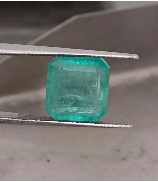 4.19ct Bluish Green Square Cut Zambian Emerald, 100% Natural Earth Mined Gemstone - SMSGEMS 