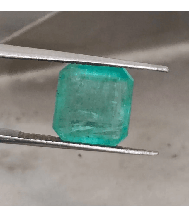 4.19ct Bluish Green Square Cut Zambian Emerald, 100% Natural Earth Mined Gemstone - SMSGEMS 