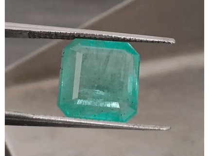 4.19ct Bluish Green Square Cut Zambian Emerald, 100% Natural Earth Mined Gemstone - SMSGEMS 