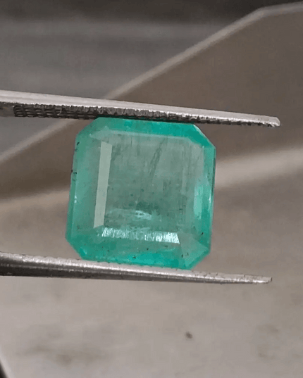 4.19ct Bluish Green Square Cut Zambian Emerald, 100% Natural Earth Mined Gemstone - SMSGEMS 