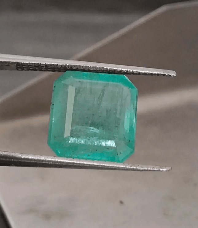 4.19ct Bluish Green Square Cut Zambian Emerald, 100% Natural Earth Mined Gemstone - SMSGEMS 