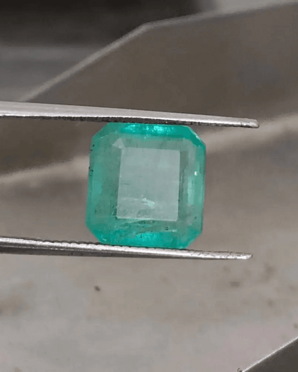 4.19ct Bluish Green Square Cut Zambian Emerald, 100% Natural Earth Mined Gemstone - SMSGEMS 