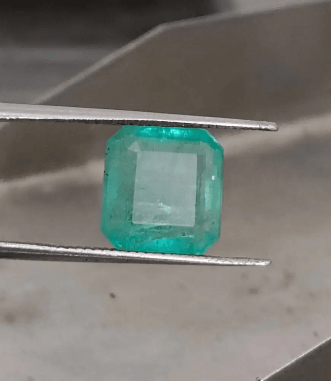 4.19ct Bluish Green Square Cut Zambian Emerald, 100% Natural Earth Mined Gemstone - SMSGEMS 