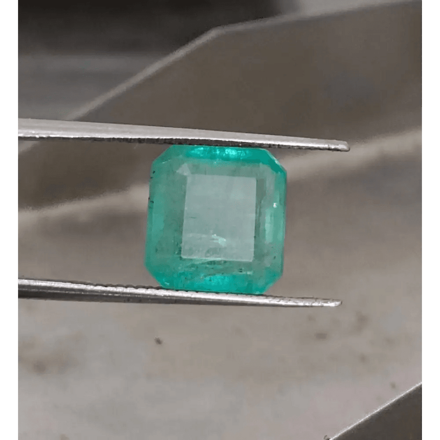4.19ct Bluish Green Square Cut Zambian Emerald, 100% Natural Earth Mined Gemstone - SMSGEMS 