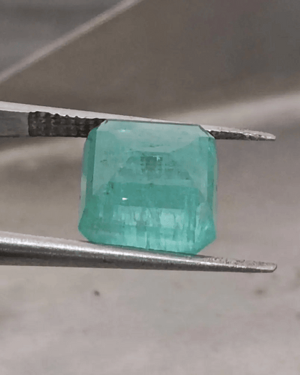 4.19ct Bluish Green Square Cut Zambian Emerald, 100% Natural Earth Mined Gemstone - SMSGEMS 