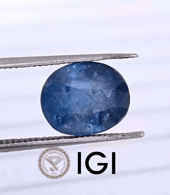 4.25ct IGI Certified Blue Ceylon Sapphire, Natural Gemstone - SMSGEMS 