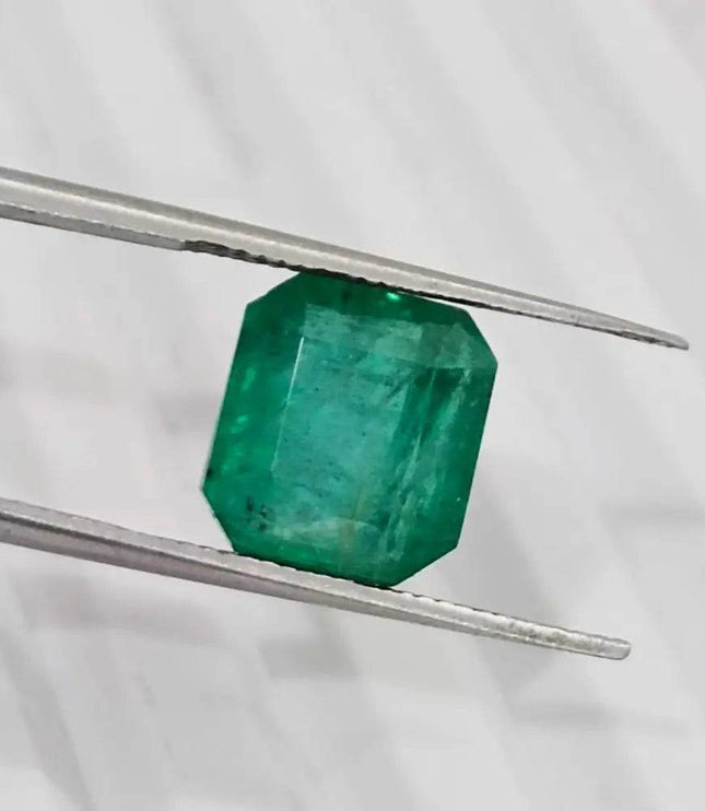 4.36ct Medium Deep Golden Green Emerald , 100% Natural Earth Mined Gem. - SMSGEMS 