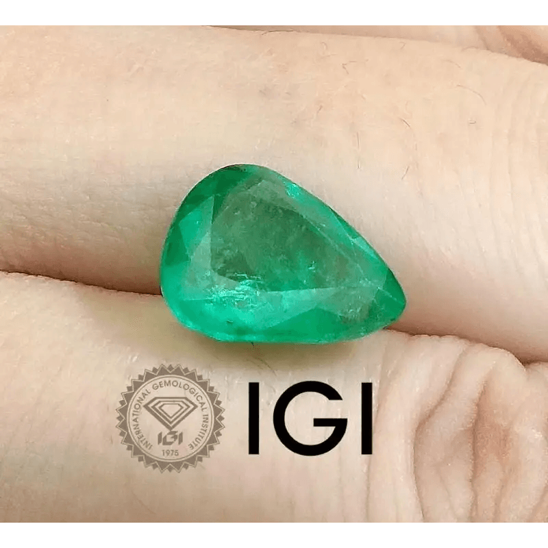 4.53ct Colombian IGI Certified Beautiful Pear Cut Emerald, 100% Natural Earth mined Gemstone. - SMSGEMS 