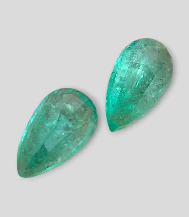 5.17ct Pear Cut Zambian Emerald Pair , 100% Natural Earth Mined Gemstones. - SMSGEMS 