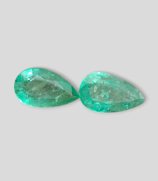5.17ct Pear Cut Zambian Emerald Pair , 100% Natural Earth Mined Gemstones. - SMSGEMS 
