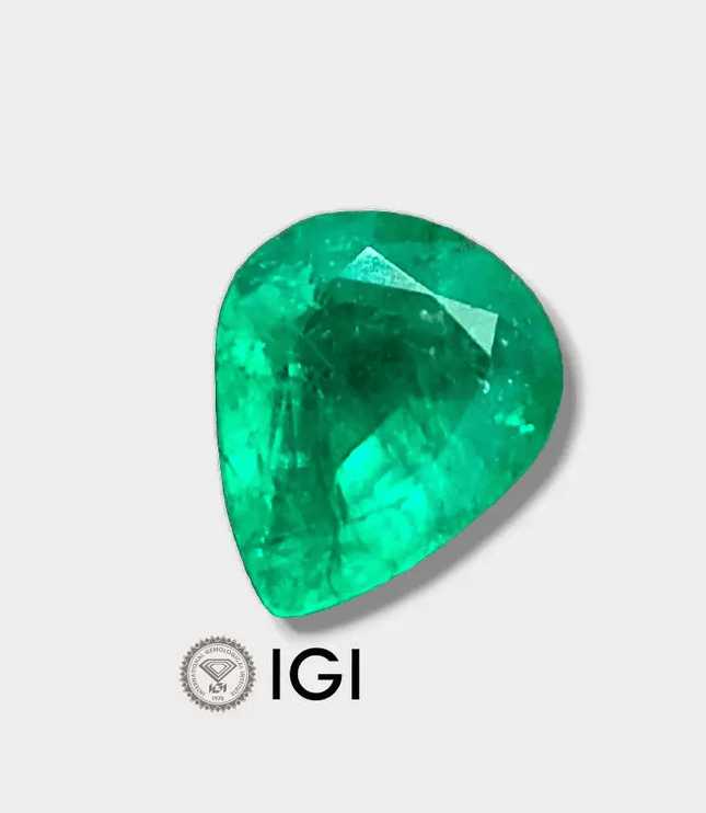 5.54ct Colombian IGI Certified Pear Cut Earth Mined Emerald, 100% Natural Gem. Beautiful Real Colombian Emerald. - SMSGEMS 