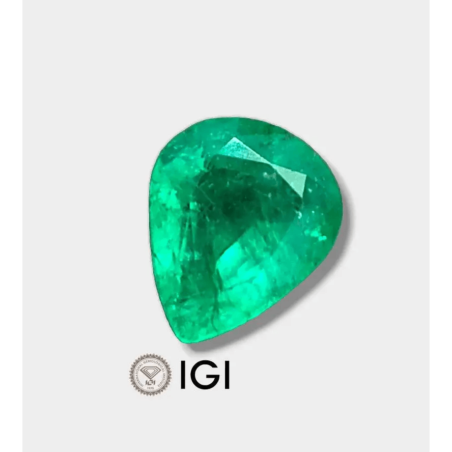 5.54ct Colombian IGI Certified Pear Cut Earth Mined Emerald, 100% Natural Gem. Beautiful Real Colombian Emerald. - SMSGEMS 