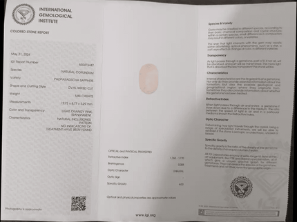 5.83ct IGI Certified Rare Padparadscha Oval Cut Ceylon Sapphire, Natural Earth Mined untreated Gemstone - SMSGEMS 