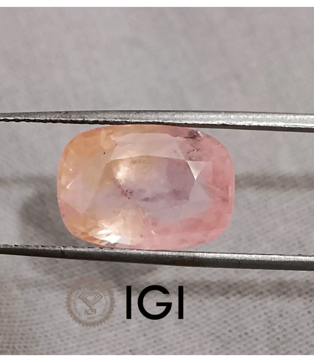 7.88ct IGI Certified Padparadscha Cushion Cut Ceylon Sapphire, Natural Earth Mined untreated Gemstone - SMSGEMS 