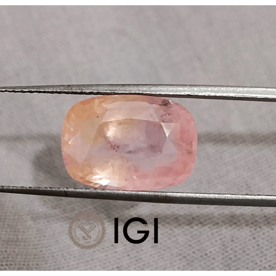 7.88ct IGI Certified Padparadscha Cushion Cut Ceylon Sapphire, Natural Earth Mined untreated Gemstone - SMSGEMS 