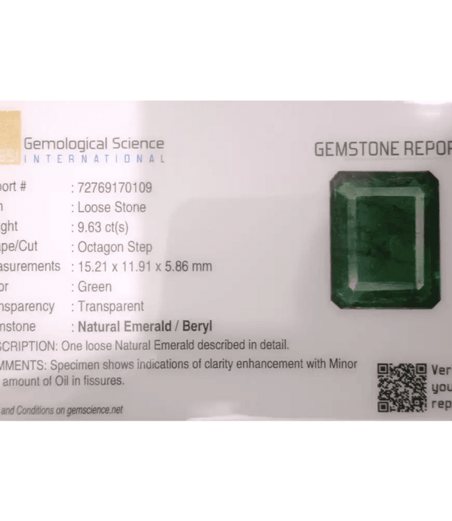 9.63ct Deep Green Zambian Emerald Natural Gemstone - SMSGEMS 